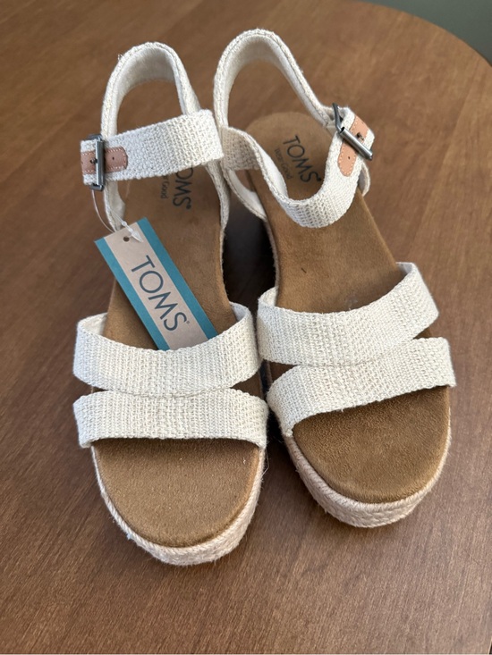Toms Shoes - Toms Cream Canvas Triple-Strap Wedge Sandals